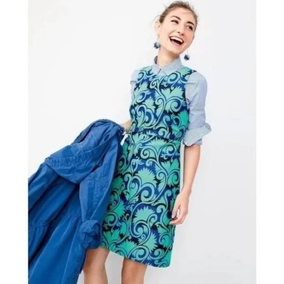 J. Crew Vineyard Jacquard Mini Dress Teal Green Blue A-Line Sleeveless Size 6 - Picture 1 of 8